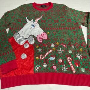 Blizzard Bay Festive Unicorn Sweater - Red and Green. Mens size Large. Preowned.